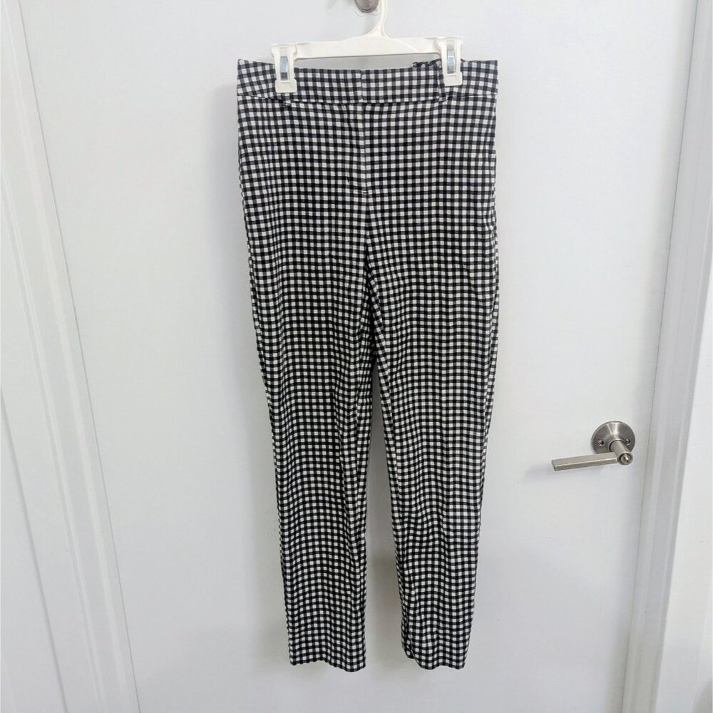 Cotton Gingham Black And White WHBM Straight-Leg Dress Pants Size 0
